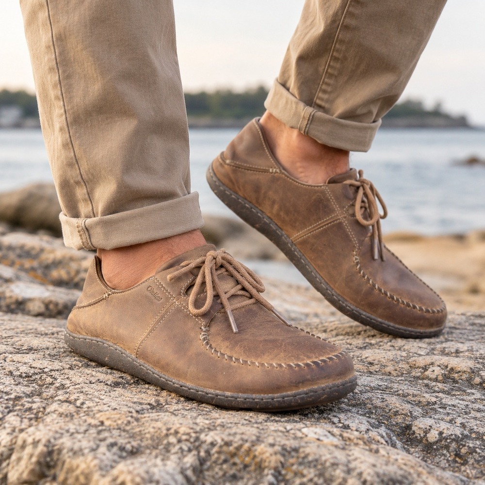 OluKai Honua Leather Shoes Casual Lace Up Moc Toe Coastal Brown Men's 10.5